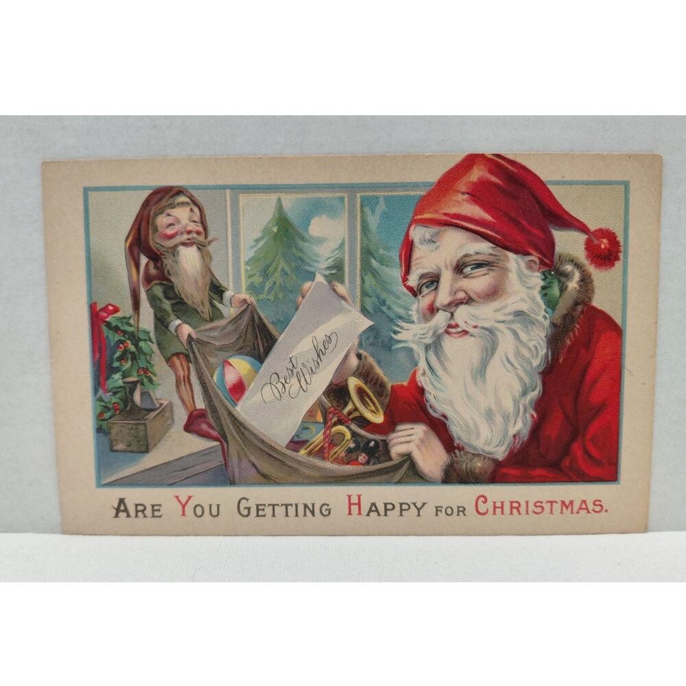 Antique Christmas Postcard Santa Claus Unposted Divided Made in USA